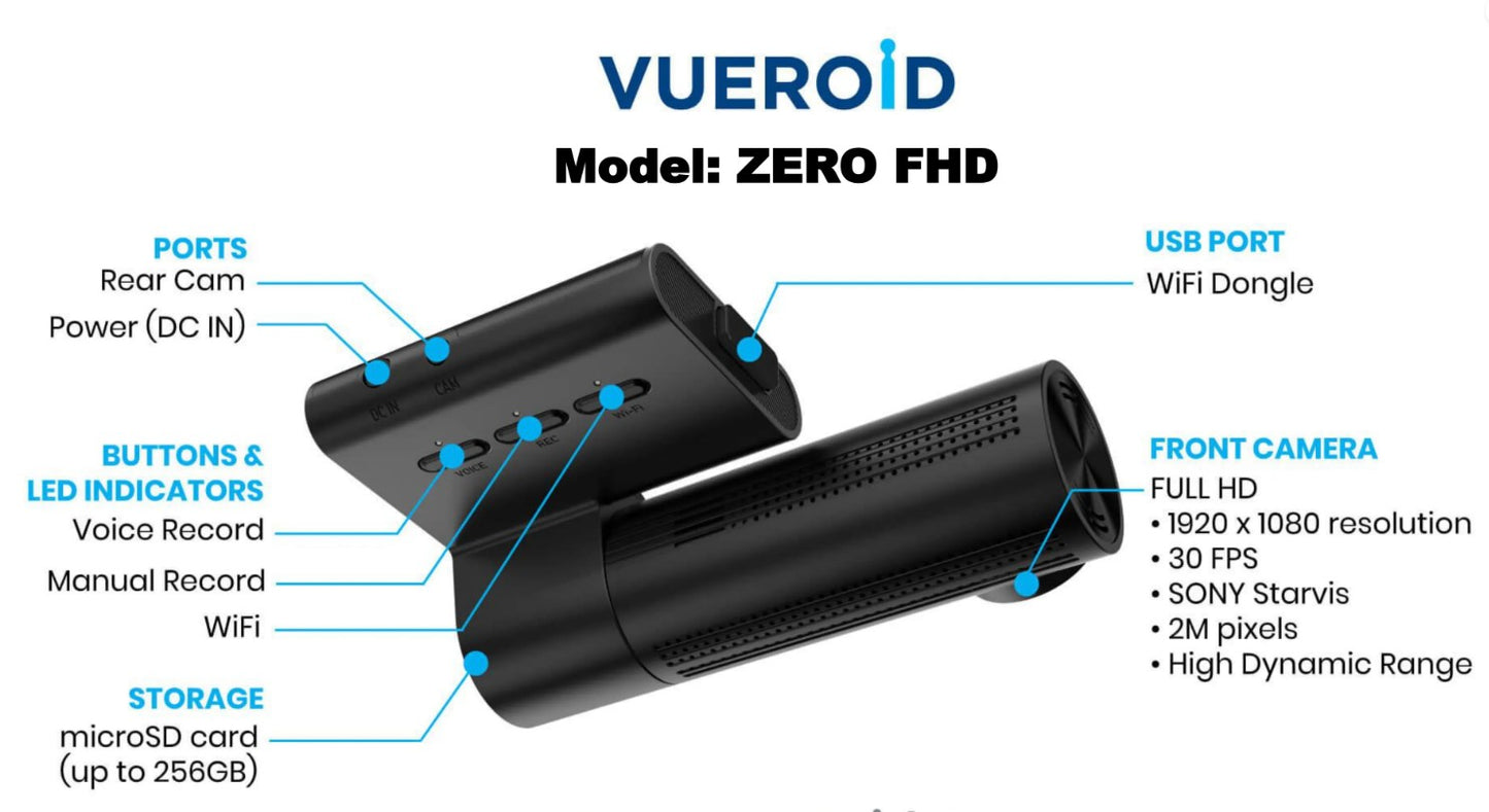 Vueroid ZERO 2CH FHD Car Dashcam